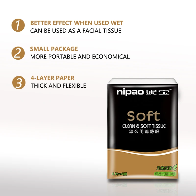 Nipao 4-слойные карманные пакеты салфетки для лица ультра-мягкие 18 дорожных