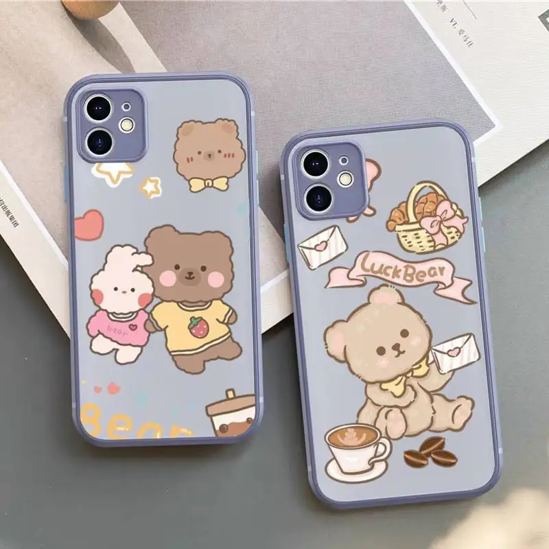 

Chocolate Cute Smile Bear Phone Case for iPhone X XR XS 7 8 Plus 11 12 13 pro MAX 13mini Translucent Matte Case