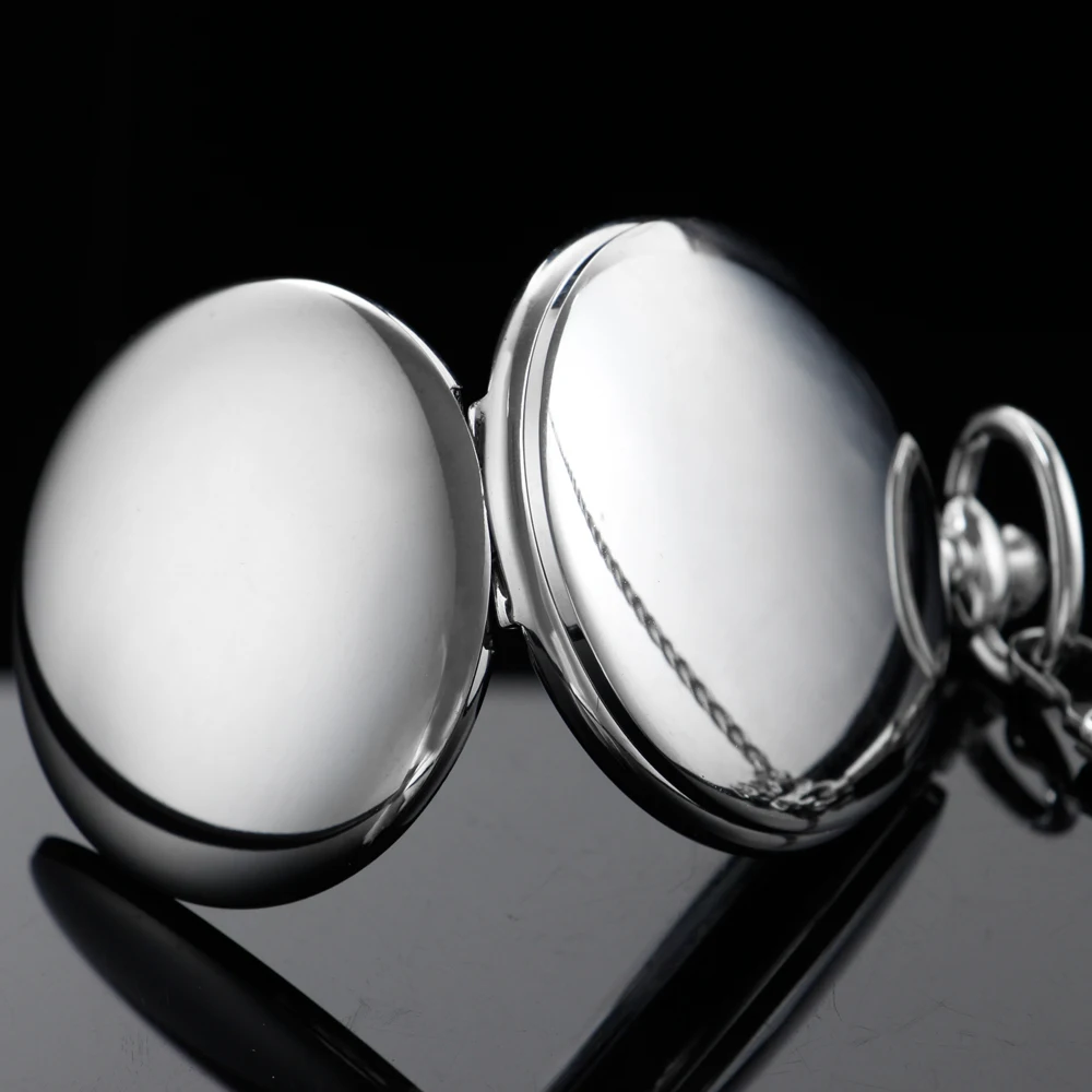 Bright Silver Single Open Roman Digital Mechanical Pocket Watch Necklace Pendant Clock Fob Chain Men's Women's Pjx1024