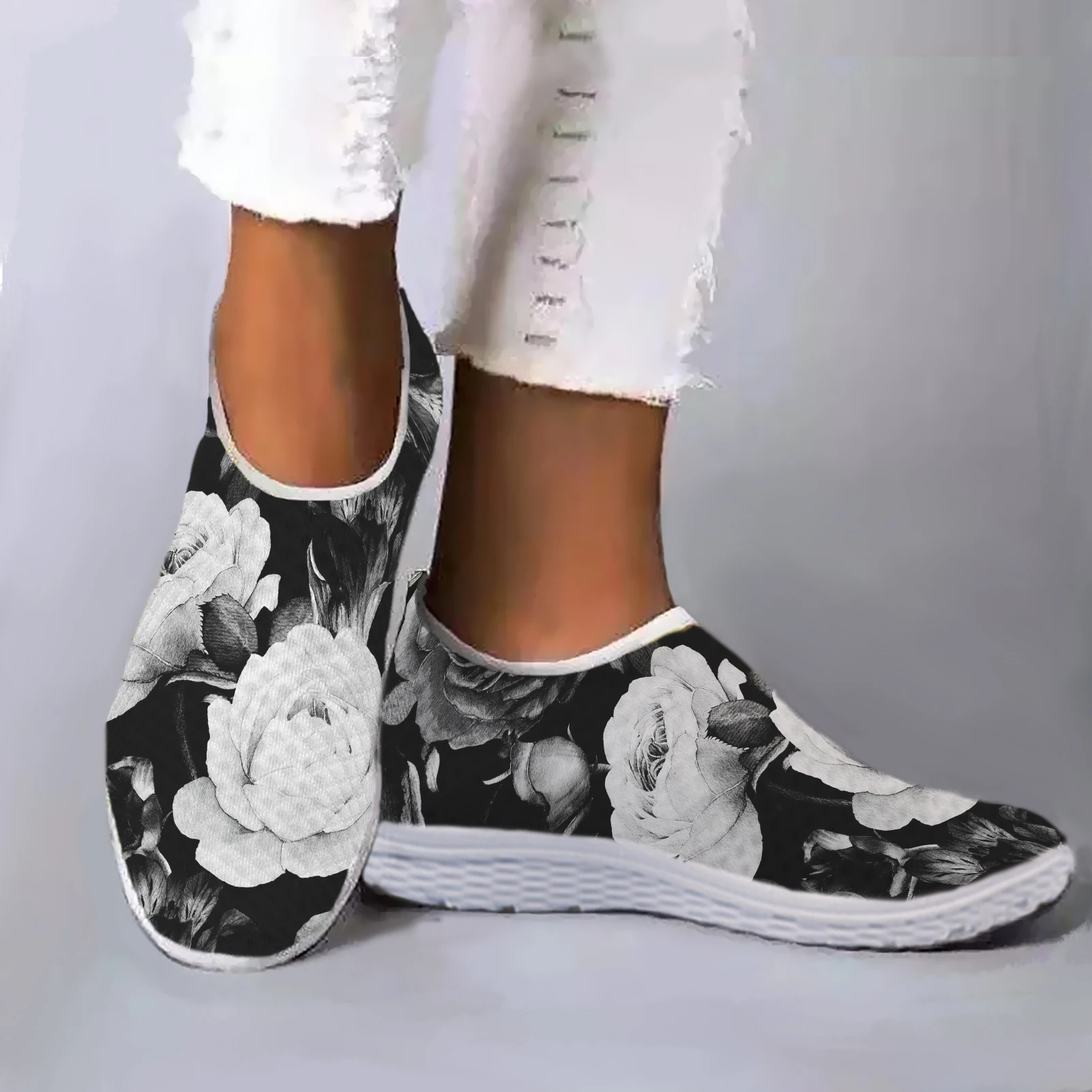 

יפה רוז פרח הדפסת קל משקל לנשימה קיץ נעליים רך Sole חיצוני הליכה נעלי נעליים יומיומיות