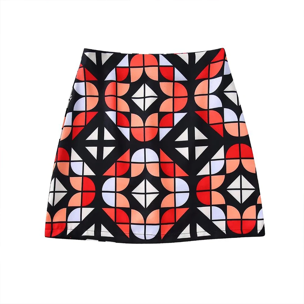

The New Summer 2022 Women's Chic And Elegant Geometric Print Zipper Skirt With Hip Wrap Retro Casual Personality Skirt