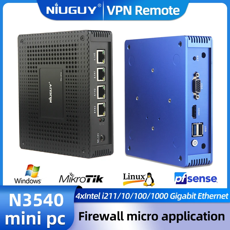 Fanless Soft Router Intel Pentium N3540 Mini PC Quad Core 4x Intel i211 LAN HDMI VGA VPN pfSense Firewall micro application