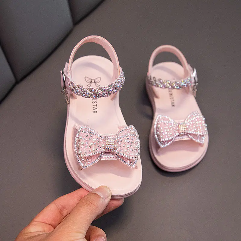 

Sequins Girls Sandals 2022 New Summer Fashion Little Girl Princess Sandals Children Bow Sandals Flowers Baby Show Kids Shoes