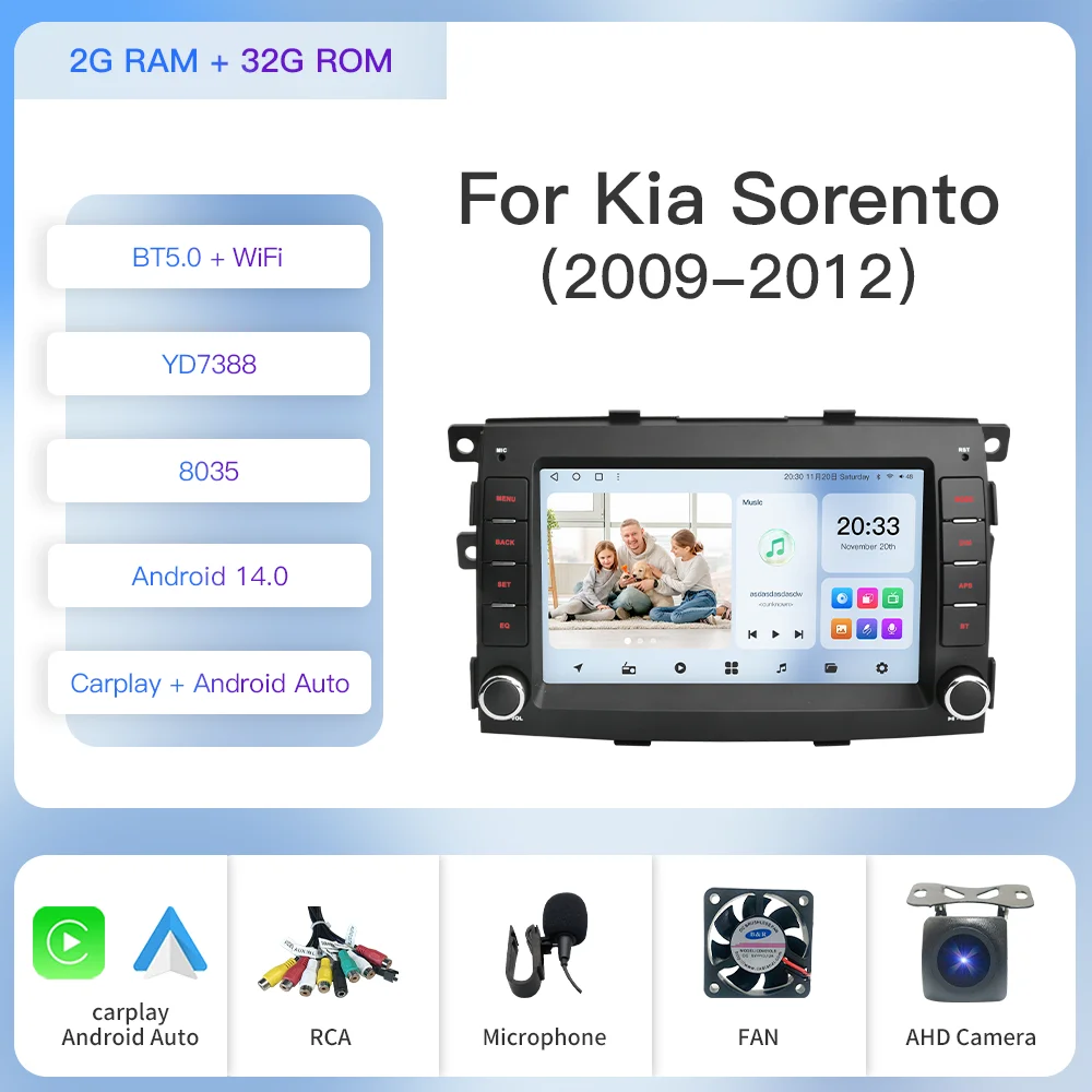 

Автомагнитола Kapud, 7 дюймов, Android 12, с GPS, CarPlay, для Kia Sorento 2 XM 2009, 2010, 2011, 2012, 8 ядер, DSP, Wi-Fi, 4G, SWC, BT, 2 Din