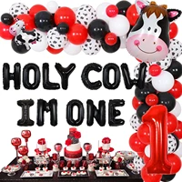 funmemoir farm cow 1st birthday party decoration red black balloon white garland arch kit holy cow im one number 1 foil balloon