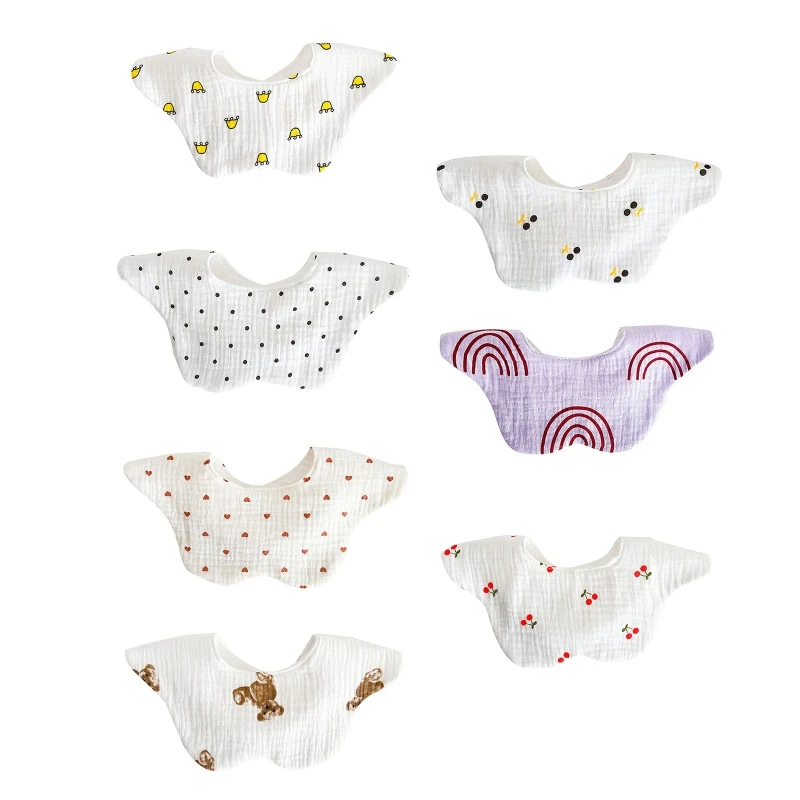 

Cartoon Printed Baby Bib Round Petal Saliva Towel Comfortabel Cotton Breathable Apron Newborn 360 Degree Rotation Bandan G2AE