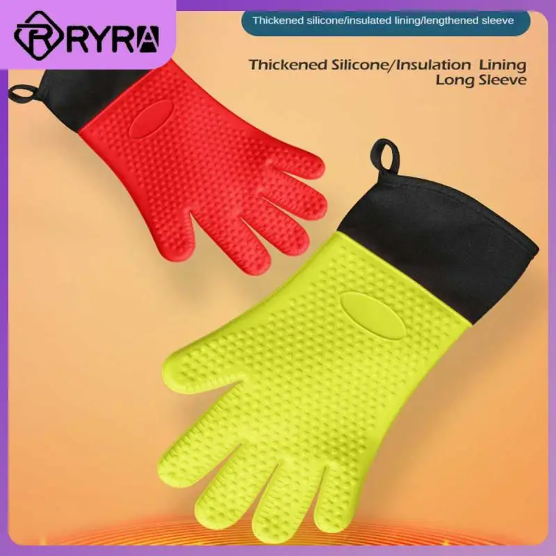 Heat Insulated Gloves High Temperature Resistance Silicone Oven Mitts Anti-slip Anti-scalding Insulated Oven Glove Baking Tools