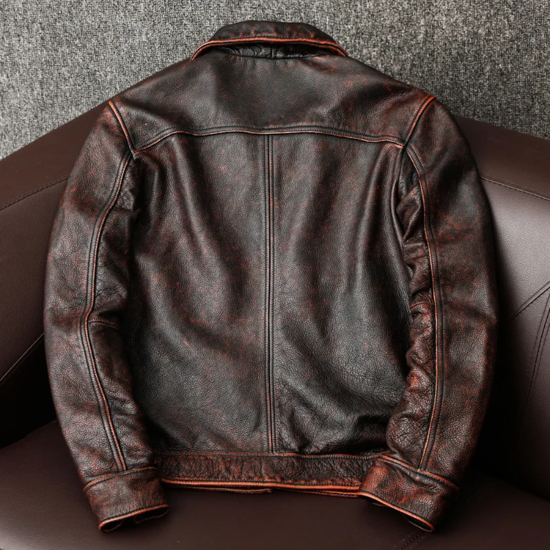 

Slim 2023 Genuine Jacket Men Clothing Short Top Layer Cowhide Jackets Vintage Male Leather Coats Chaquetas Hombre