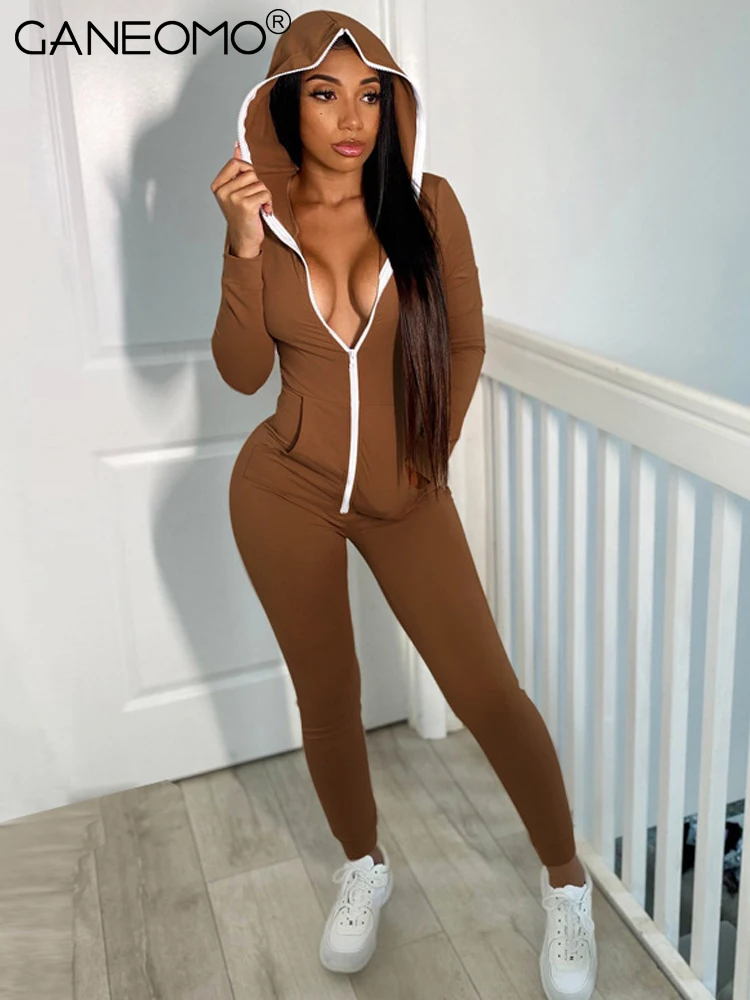 

Женский спортивный комбинезон с капюшоном, повседневный Облегающий комбинезон с длинным рукавом, для улицы, Осень-зима 2022