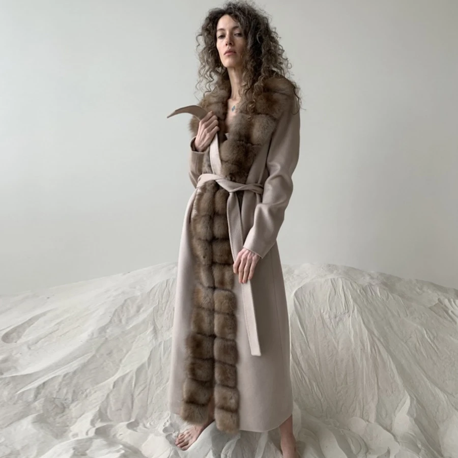 

Best Selling Fur Coat Women Natural Fur Jacket Wool Blend Overcoat Autumn Cardigan Fashion