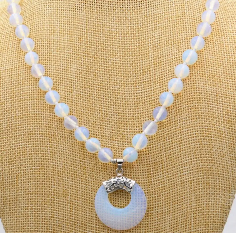 

Fashion jewelry Numismatics 8MM Beautiful Natural White Opal Round Beads Gems Pendant Necklace