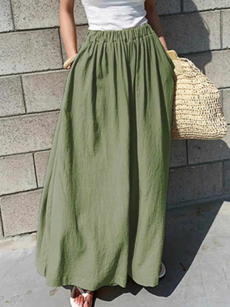 

Брюки женские повседневные из хлопка и льна, однотонные элегантные эластичные штаны с широкими штанинами и карманами, с завышенной талией, ...