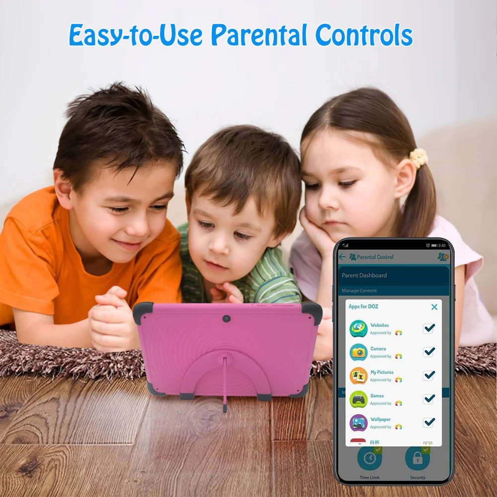 Детский планшет с 7-дюймовым дисплеем четырёхъядерным процессором ОЗУ 2 Гб ПЗУ 32
