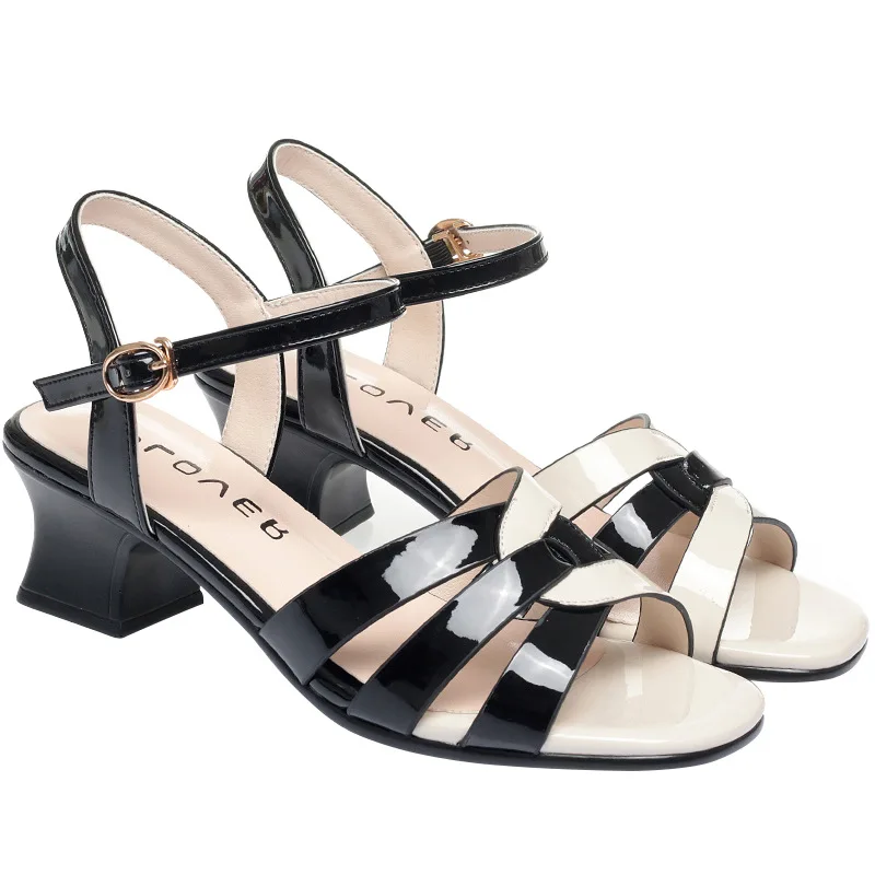 Sandals Women'S 2023 New Thick-Heeled Summer Women'S Shoes Outerwear Fish Mouth Hit Color Mid-Heel Ladies Fashion Shoes Skirt
