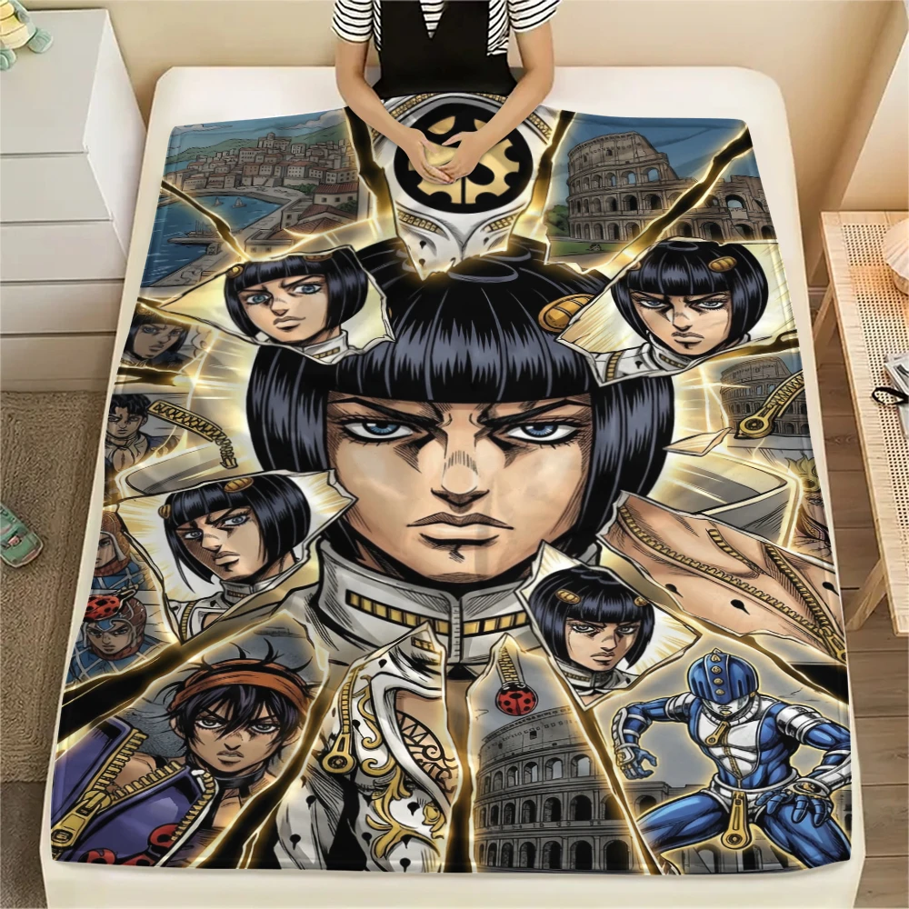 Фото Теплое фланелевое одеяло JOJO Bizarre Adventure с уютным принтом для спален, диванов, кресел, путешествий, пикников, многофункциональное одеяло-Xin №4