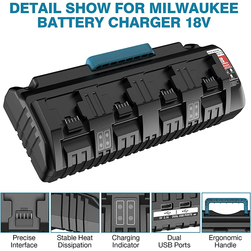 

Зарядное устройство для аккумуляторов Milwaukee M18 M14 14,4 в 18 в N14 N18, зарядное устройство для литий-ионных аккумуляторов для Milwaukee M18 48-11-1815 48-11-1828 110-240 В