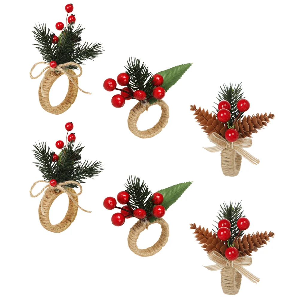

Napkin Rings Christmas Berry Ring Set6 Leaf Table Setting Xmas Buckle Artificial Farmhouse Orange Holly Wreath Serviette Cloth