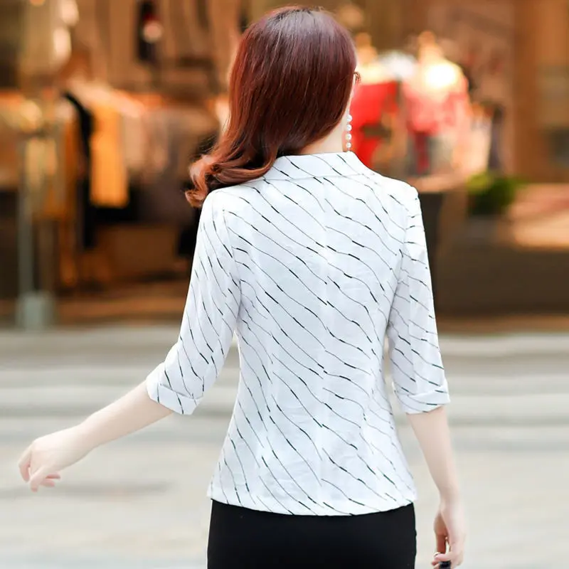 2023 Autumn and New Small Suit Women Seven Sleeve Thin Coat Casual Slim Top Women's Summer Wear