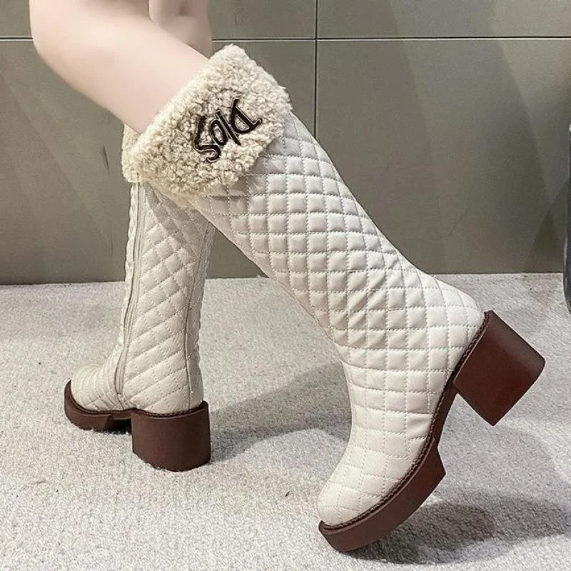 

Женские сапоги на молнии, женская модная однотонная выразительная теплая плюшевая зимняя Уличная обувь из искусственной кожи, женская обув...