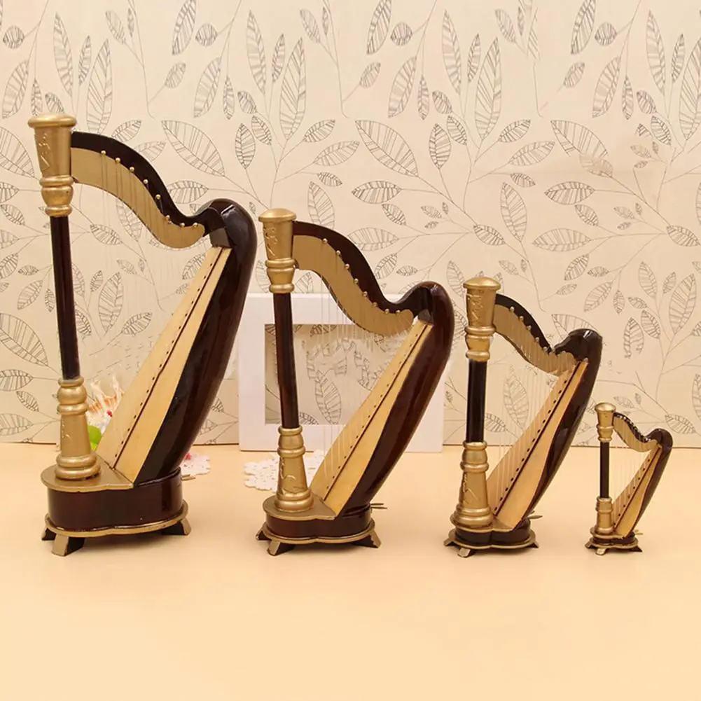 

Mini Harp Model Ornament Wooden Crafts Musical Instrument Collection Birthday Gifts Home Decoration