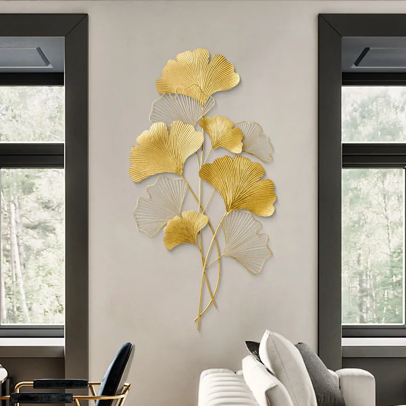 

Wrought Iron Ginkgo Leaf Three-dimensional Wall Hanging Living Room Dining Room Background Wall Decoration Pendant