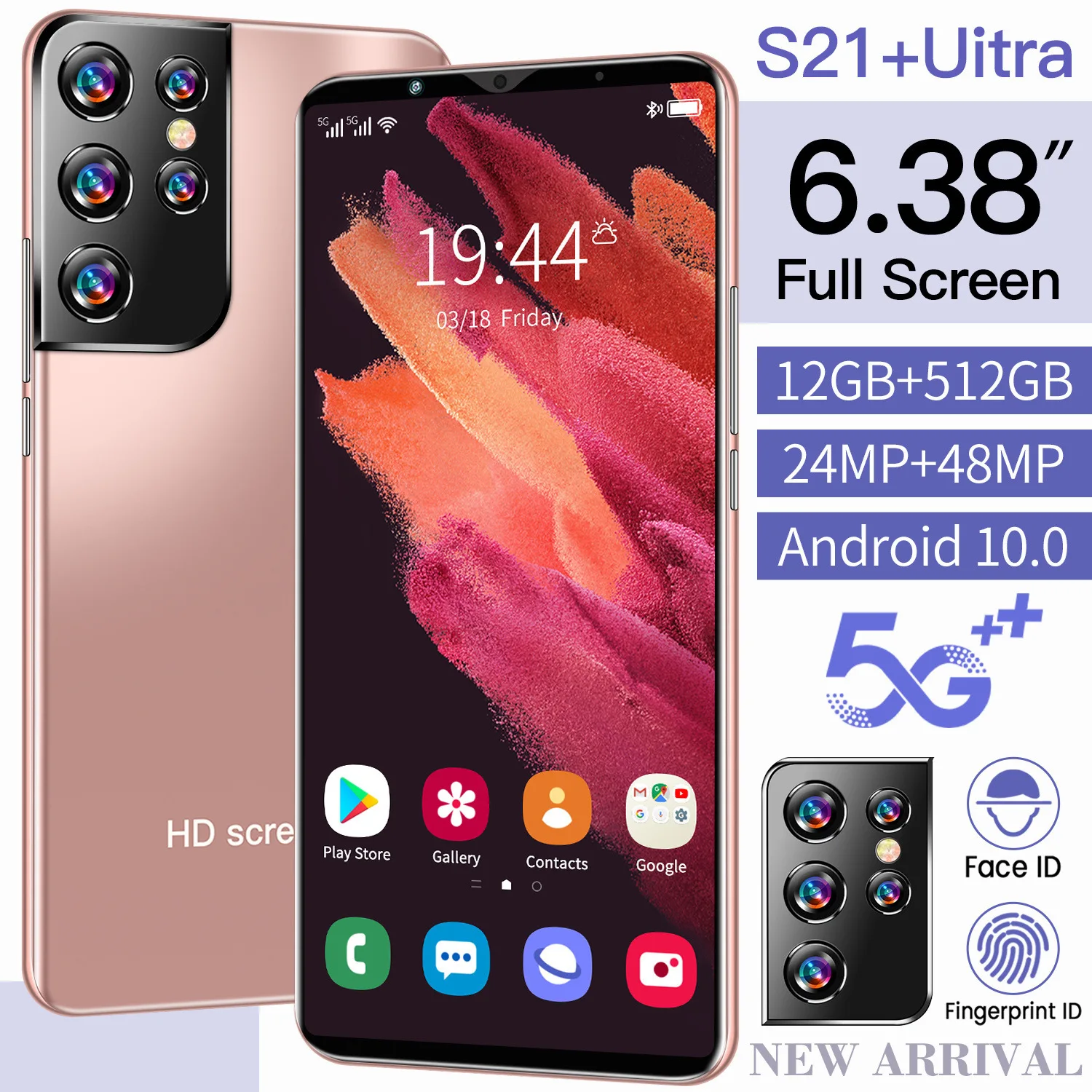 

GlobalVersion S21+Uitra MT6889 CPU 7.3Inch HD+Fullscreen 8GB+512GB with Google Play 24MP+48MP 6800mAH Android SmartPhone