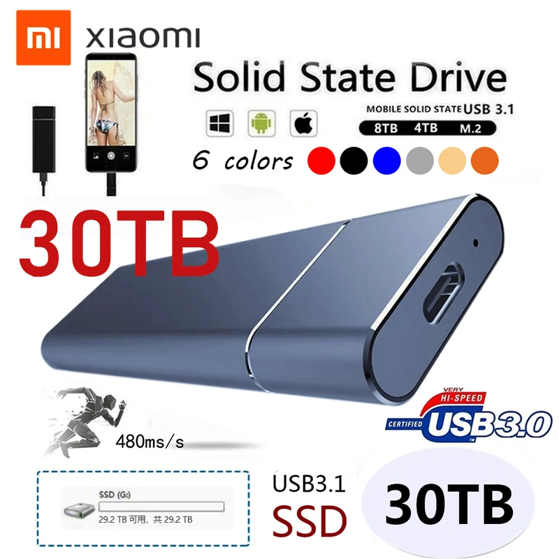 Xiaomi 1TB 2TB Portable External Hard Drive 4TB 16TB SSD Type-C USB 3.1 High Speed 8TB External Storage Flash Memory Hard Disks