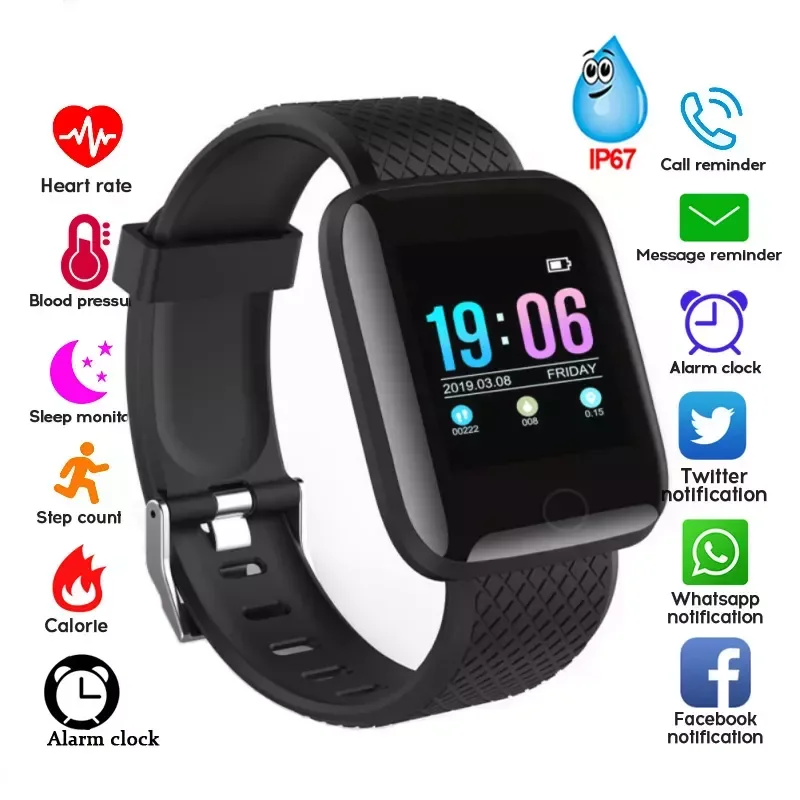 Free Shipping Relogio Smart Watch Men Women 116 Plus Blood Pressure Monitor Waterproof Tracker Bracelet Heart Rate Smartwatch  F