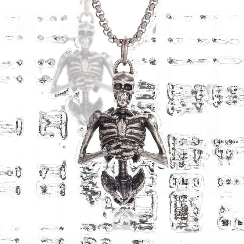 

Evil Skeleton Y2K Vintage Necklace for Man and Women Gothic Steampunk Accessories Viking Hipper Silver Color Fashion 2023 Trend