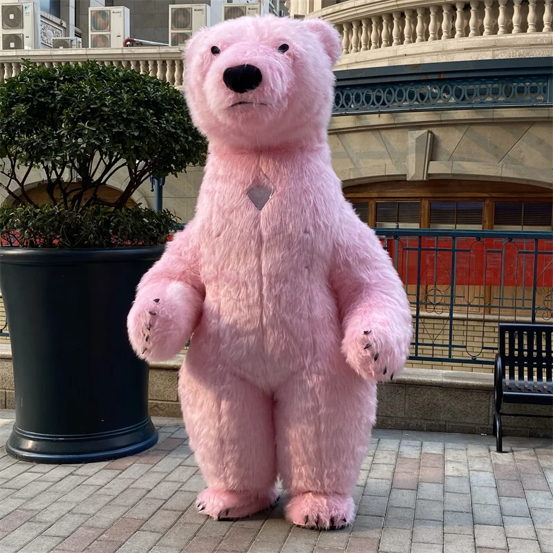 Inflatable Mascot Costume Cute Polar Bear Pink Hairy Promotion Ad Campaign Inflated Garment Halloween Carnival Suit