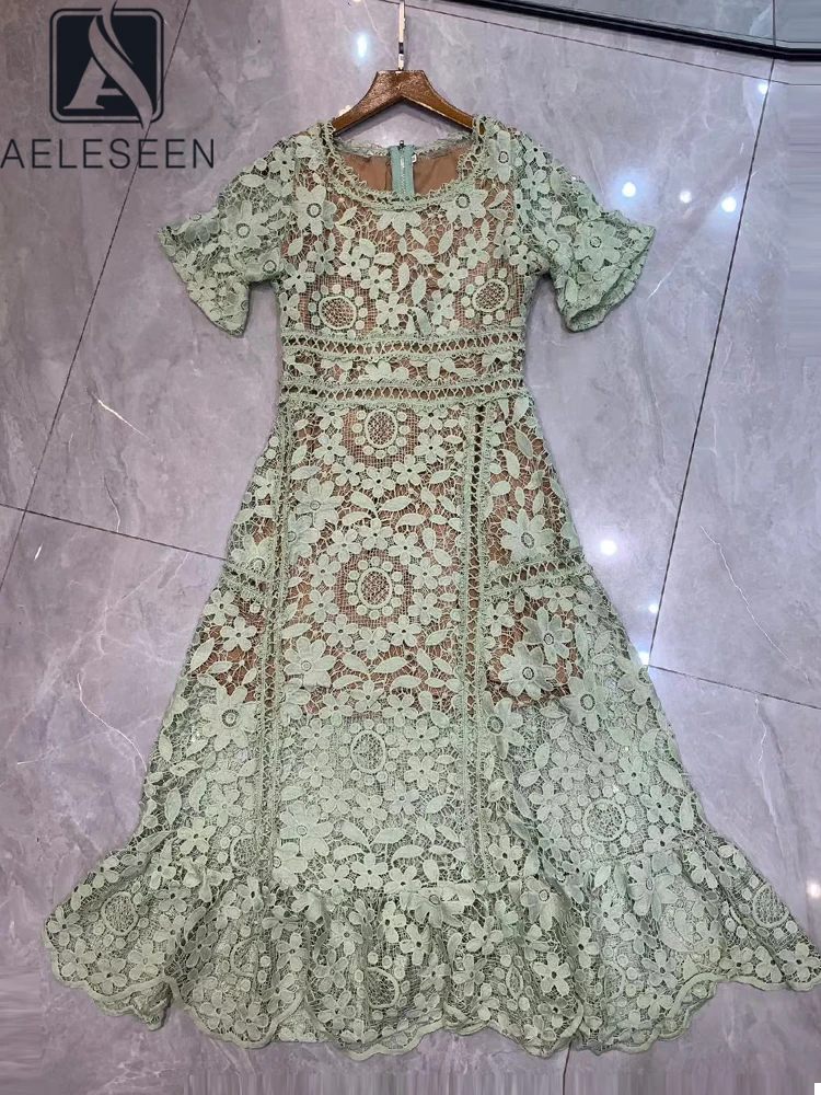 

AELESEEN дизайнерское модное женское кружевное платье 2022 Лето короткий рукав вышивка цветы тонкие элегантные женские вечерние платья