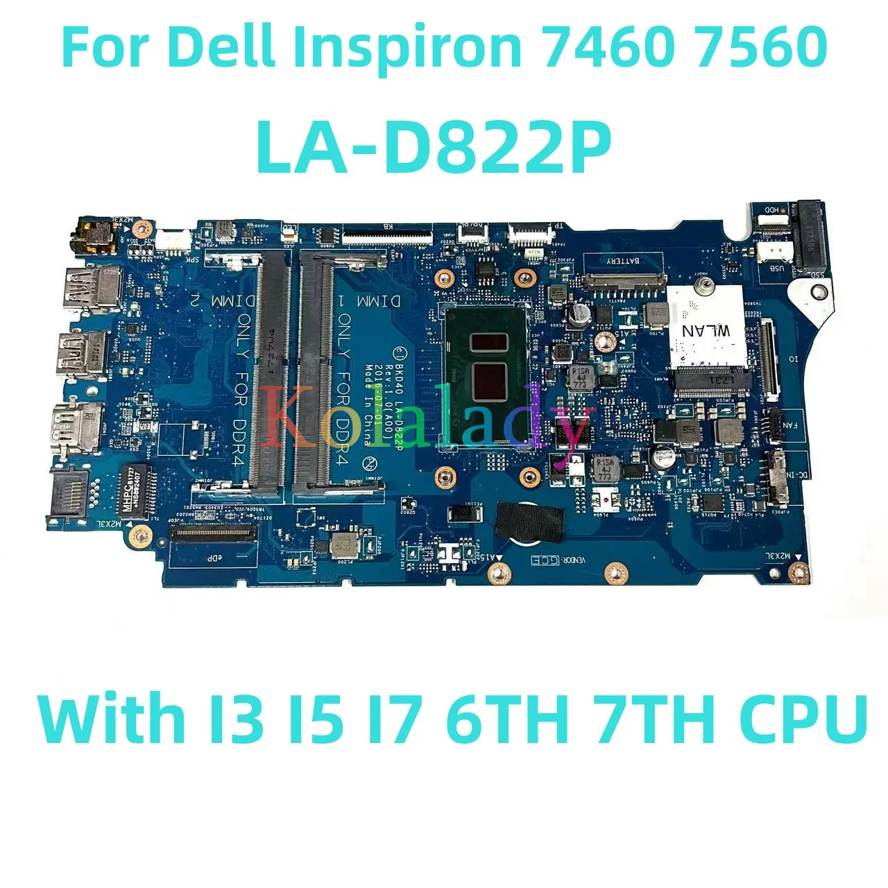 

Материнская плата для ноутбука Dell Inspiron 7460, 7560, с процессором I3 I5 I7 7, 100% протестирована, полностью работает