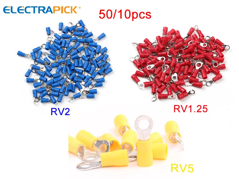 

10pcs /50pcs Ring Insulated Crimp Terminal Cable Wire Connector Electrical Crimp Butt Connectors RV1.25 RV2 R5