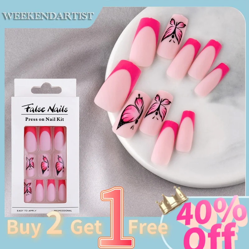 

24Pcs Press on Nails Onglerie Matériel Professionnel Easy Wear French Y2k Style Free Shipping Item Full Cover Douyin Nail Tips