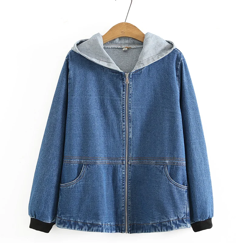 

Middle-aged Cowgirl Jacket 2022 Women's Autumn Wear Loose Denim Trench Coat For Women Spring Large Size Solid Color Hooded Tops