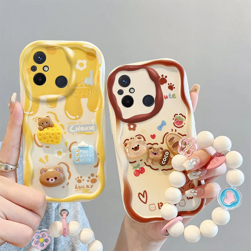 

3D Fashion Luxury Adorable Doll Cartoon Soft Silicon Phone Case On For Xiaomi Redmi 12C 4G Redmi12c 12 Wristbang Back Cover