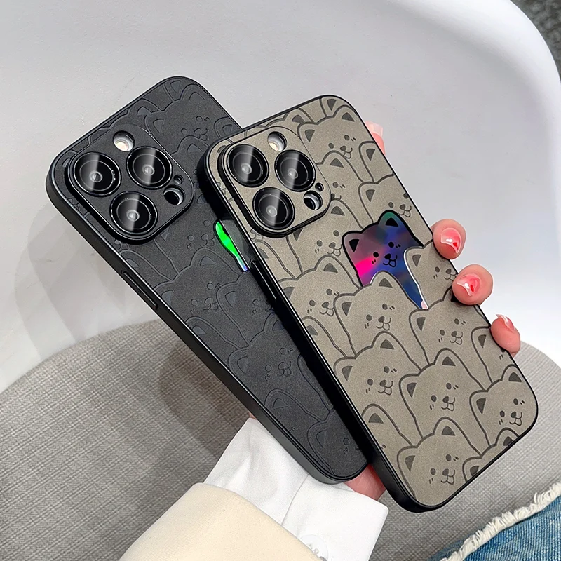 Loute Cartoon Bear Leather Cover for iphone 14 13 12 11 Pro Max Plus Luxury Textured TPU Shockproof Soft Phone Case