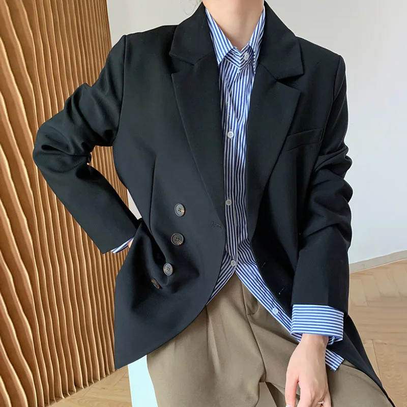 Solid Elegant Blazer Women Chic Single Breasted Office Lady Outerwear Female Spring Autumn Loose-fit Casual Wild Suit Jackets