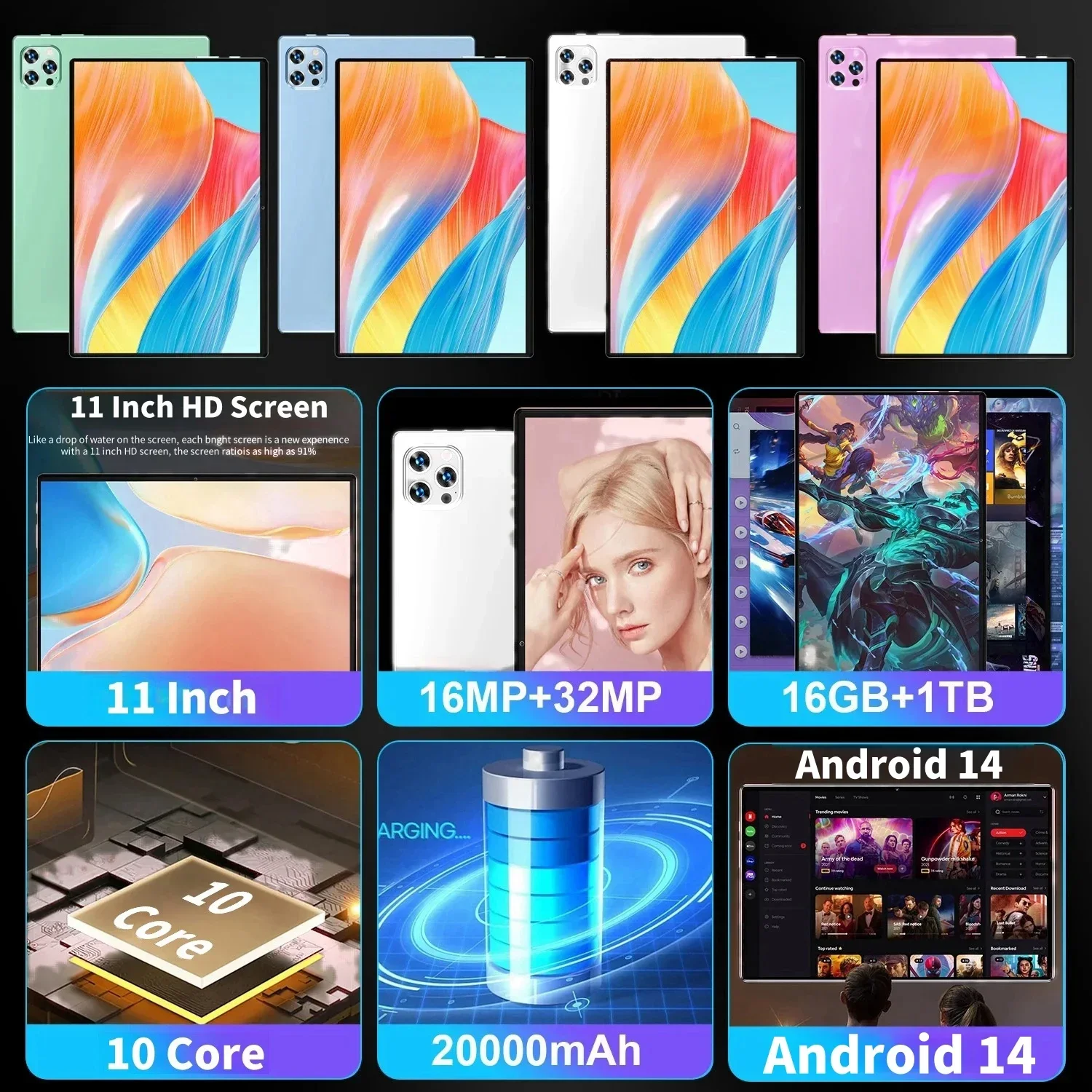 10 1-дюймовый новый оригинальный планшет Xioami IPad Air Pro Android 14 Snapdragon 870 HD 16 ГБ + 1 ТБ 20000