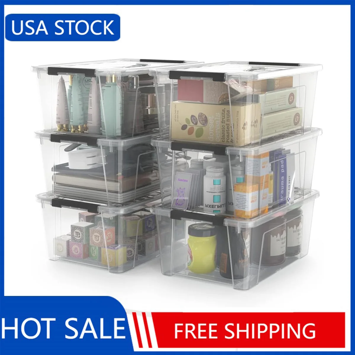 

WYT Clear Storage Latch Bins, 6-Pack Storage Organizer Box with Handle and Lids, Storage Organizer ,5-Litre