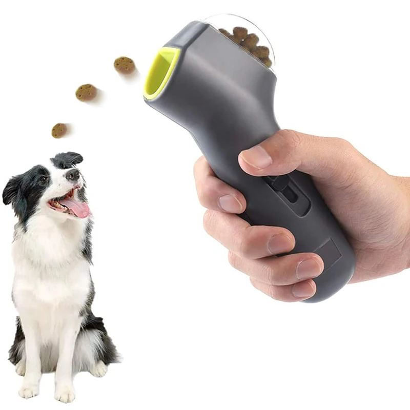 

Dog Food Feeder Food Catapult Puppy Dog Cat Treat Snack Launcher Interactive IQ Toy Dispenser Handheld Gun for Training Puppy