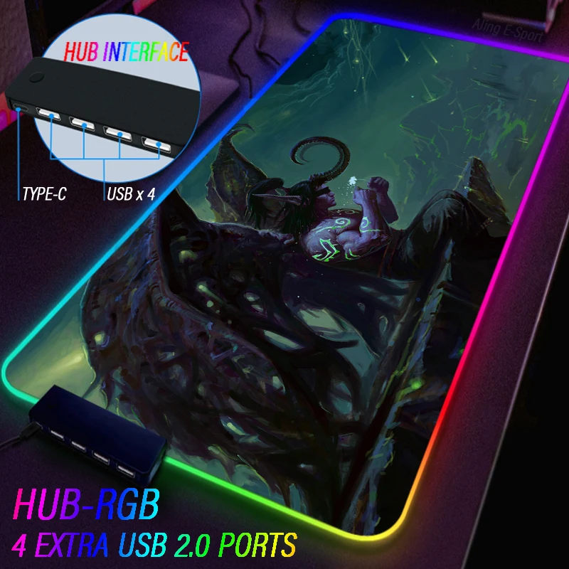 

Extensible Multiport Gaming WOW Illidan Lich King Mouse Pad HUB 4 Port USB Rug World of Warcraft Game RGB Fine Surface Carpet
