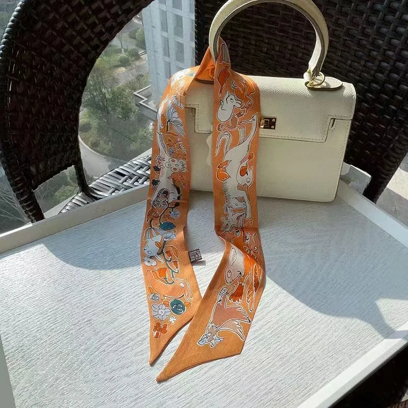 Весна 2024 100% шелковый шарф-кольцо шейный платок галстук 86*5 см женская модная сумка