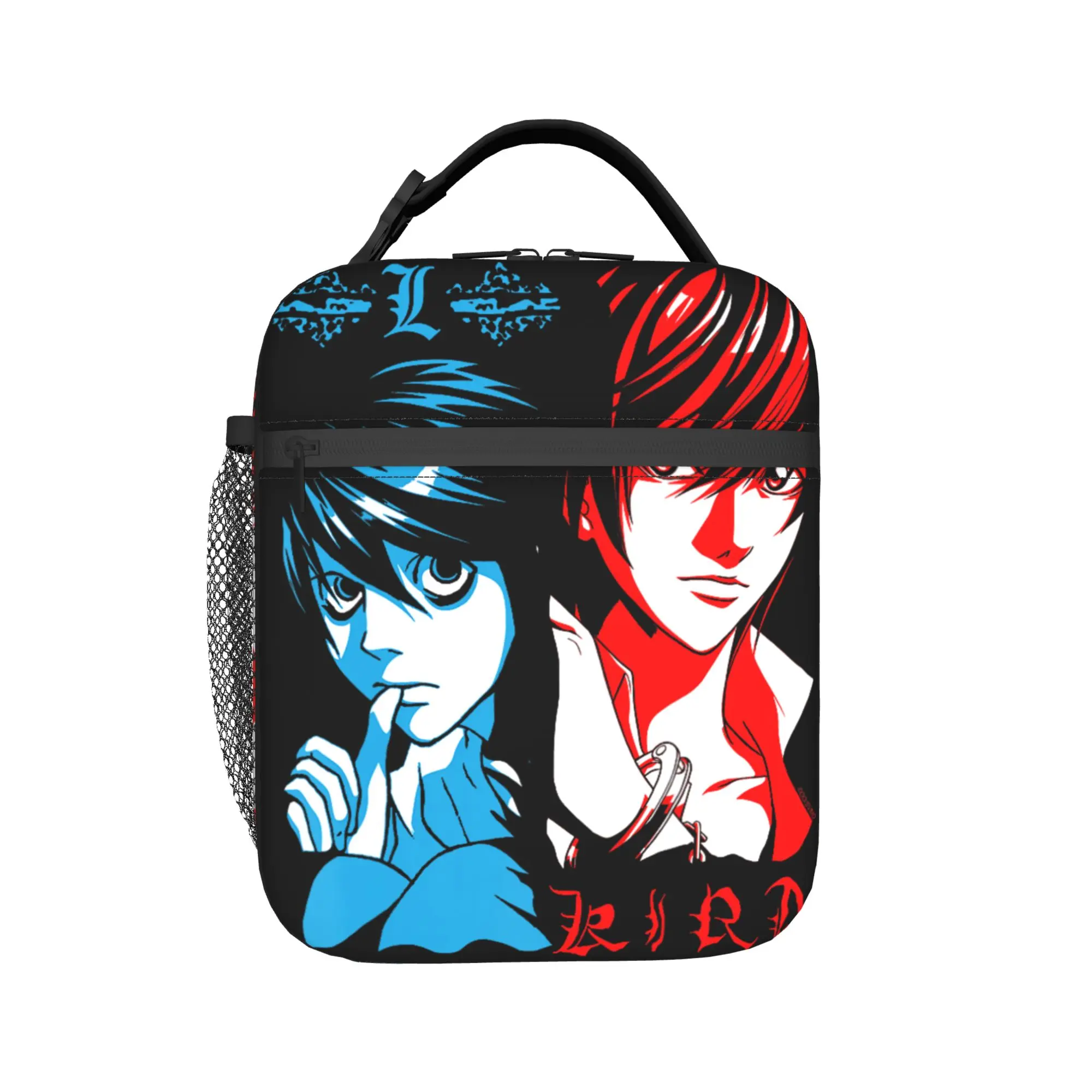 Фото Термосумка для обеда Death Note Blue and Red L vs Light Face Anime, изолированная сумка-холодильник для еды, ланч-бокс для колледжа, для мужчин и женщин. №3