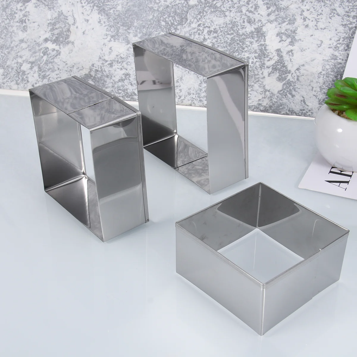 

3Pcs Stainless Steel Square Mousse Cake Ring Metal Square Dessert Ring Square Donut Mold