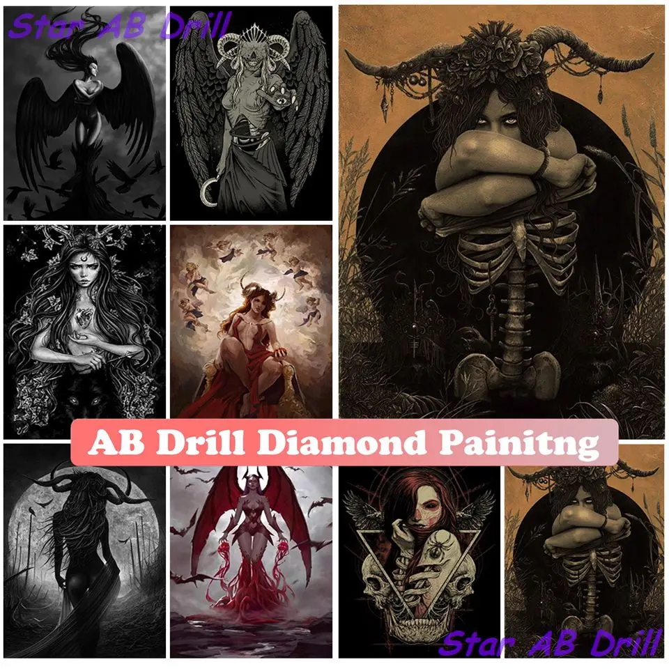 

Vampire Skeleton Girl 5D Diamond Art Painting Kits New Dark Witch Craft Bat AB Drills Embroidery Cross Stitch Home Decor Gifts