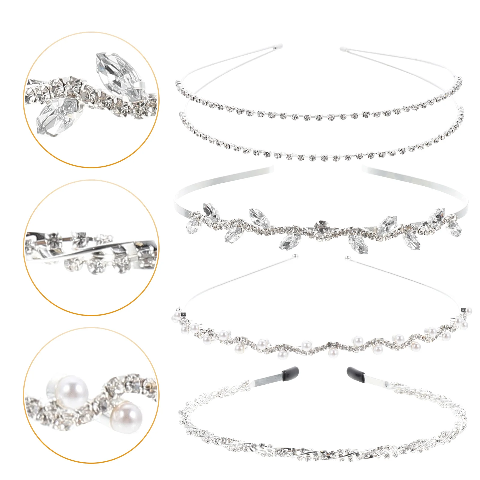 

4 Pcs Rhinestone Pearl Headband Diamond Crystal Creative Headdress Fashion Women Metal Girl Child Woman Headbands
