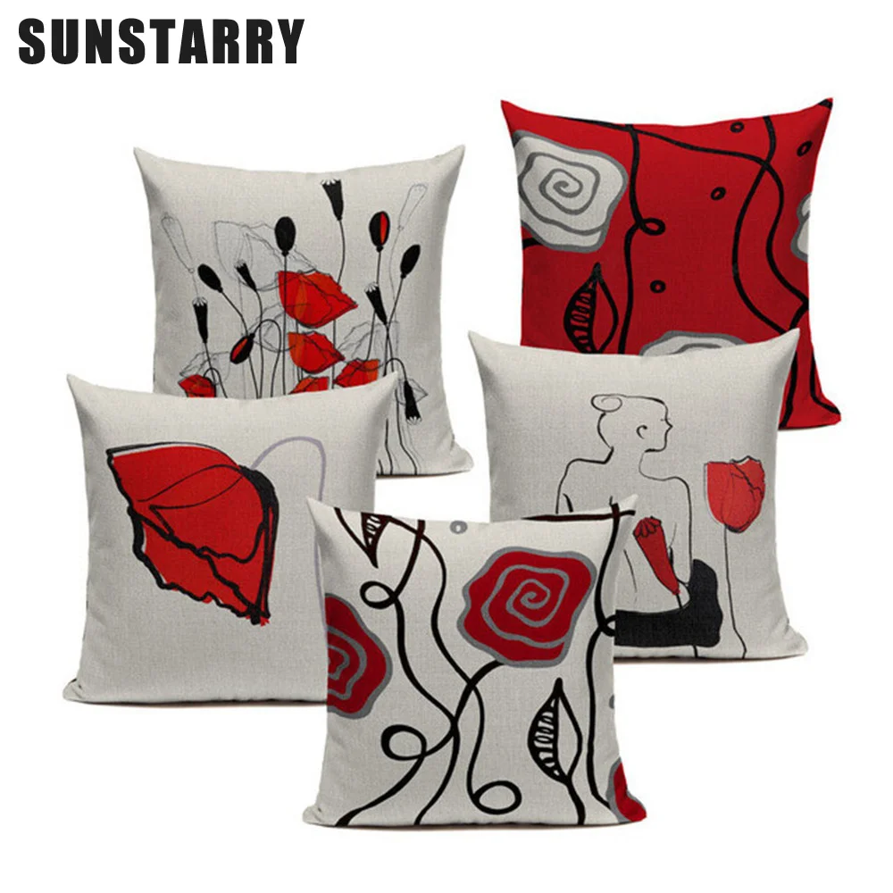 

Decorative Creative Red Black Flowers Pillow Case Cushion Cover Car Sofa Seat Waist Home Decoration Funda Cojín Cojines 45x45cm