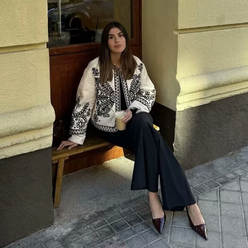 Куртки TRAF женские осенние куртки 2024 новые модные с вышивкой шикарное элегантное