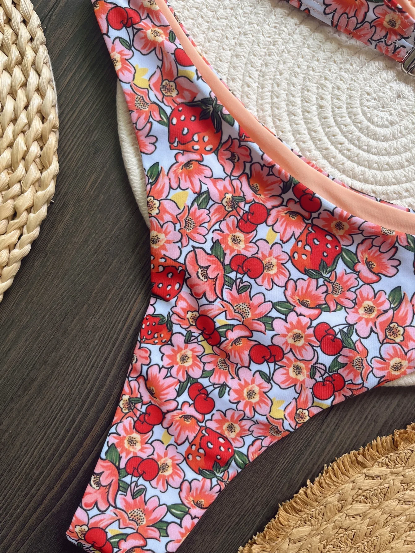 Пикантный комплект бикини женский красный купальник пуш-ап с цветочным принтом